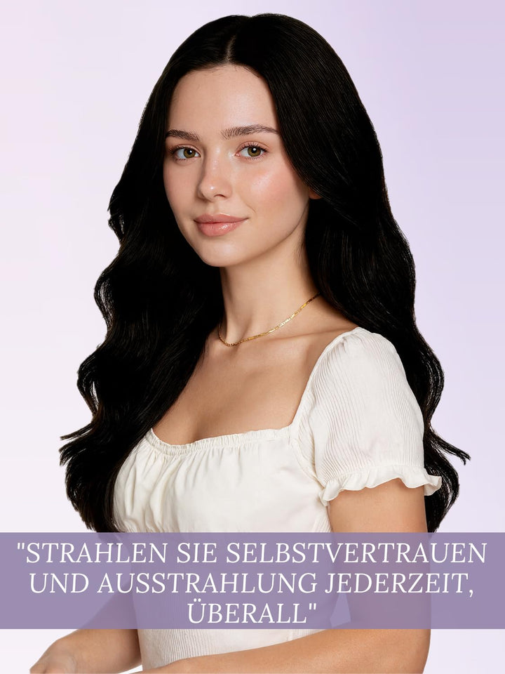 Fshine Butterfly Extensions Echthaar Tressen, Tiefschwarz, 40 cm 50 g, Keine Klobigen, PU-Basis, für