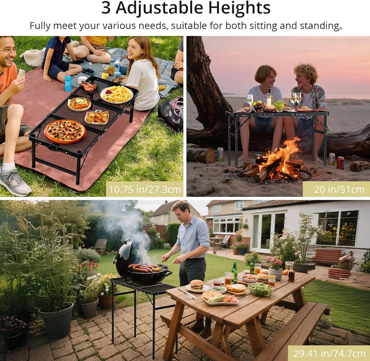 Anbte Campingtisch Klappbar Grilltisch Metallgitter Tischplatte mit 3 Verstellbare Höhe Aluminium Ra