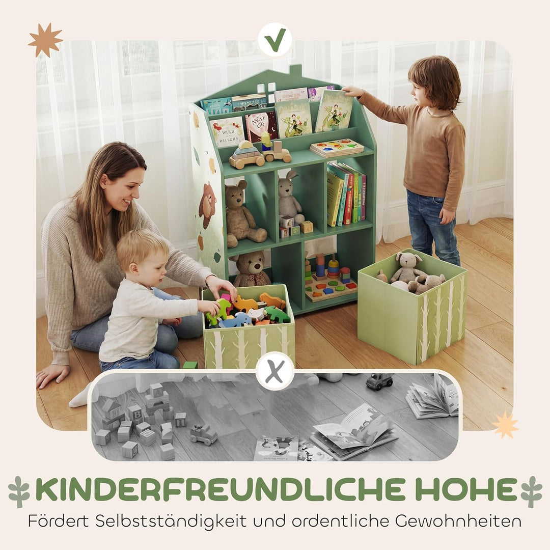 AIYAPLAY Kinderregal Bücherregal Kinder mit 2 Stoffschubladen offen Regal Spielzeugregal für 3-8 Jah