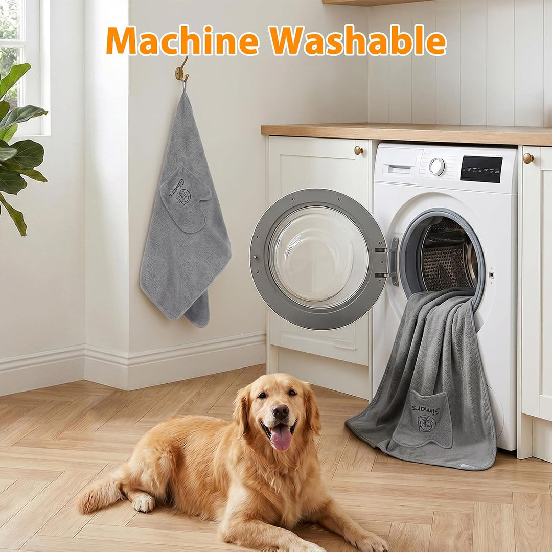 Gimars Thickened Pet Drying Towel with Gloves 140×70cm, 2 Pack, Gray 140×70cm 2er, 140×70cm 2er