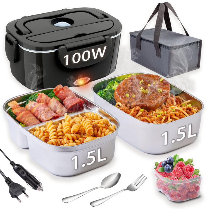 Nifogo Elektrische Lunchbox 100W, 1,5Lx2 für Auto/Lkw/Büro Beheizbare Lunchbox 12V/24V/230V Electric