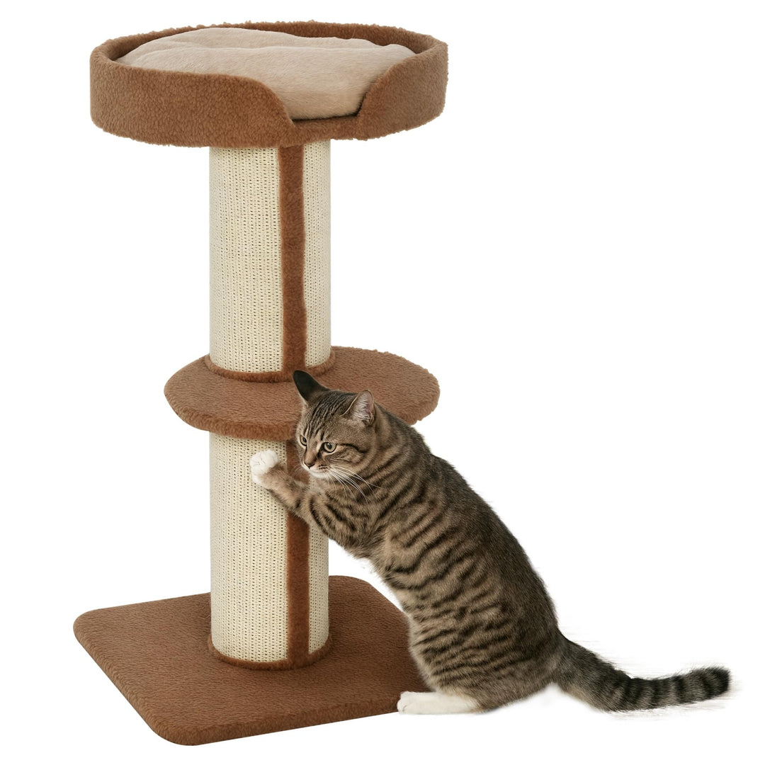 PawHut Kratzbaum 91 cm Katzenturm mit Sisalstämme, Plattform, Kissen mehrstöckiger Katzenkratzbaum,