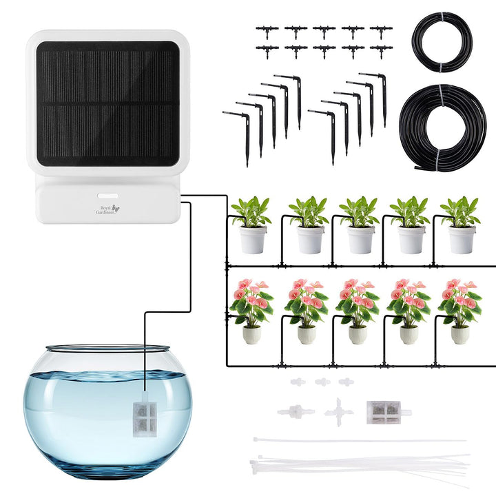 Royal Gardineer Smartes WLAN-Solar-Bewässerungssystem mit Pumpe, 30 l/Std., Akku, App