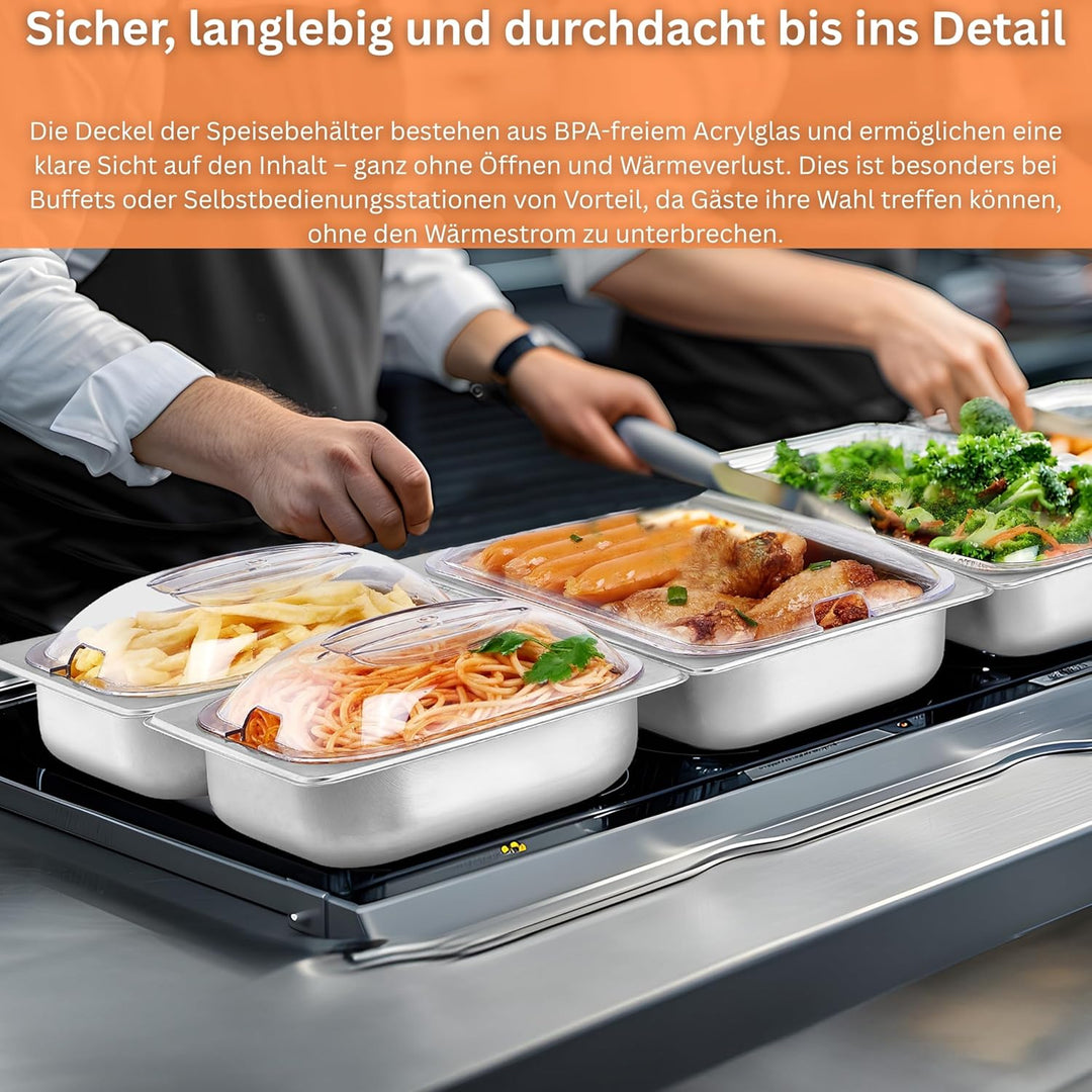 Buffetwärmer | Warmhalteplatte | Speisewärmer | 300 Watt | 4 Speisebehälter | Buffet Wärmer | Speise