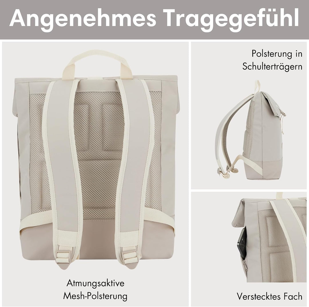 LARKSON Rucksack Damen & Herren Beige - Tammo - Rolltop Daypack für Arbeit Uni Fahrrad - Backpack mi