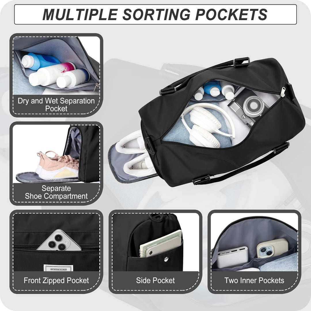HYC00 Sport Duffel Bag Damen Handgepäck Sporttasche für Damen Herren mit Nassfach &amp; Schuhfach, Reise