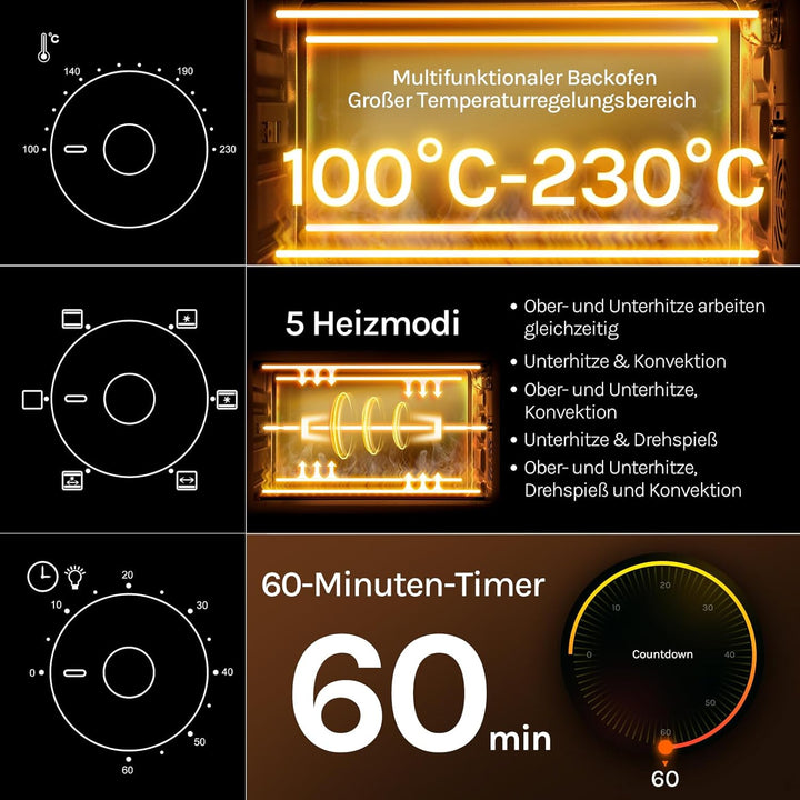 WOLTU Mini Backofen 32 Liter, 1600 Watt Toasterofen | Pizzaofen | Herausnehmbares Krümelblech mit Ti