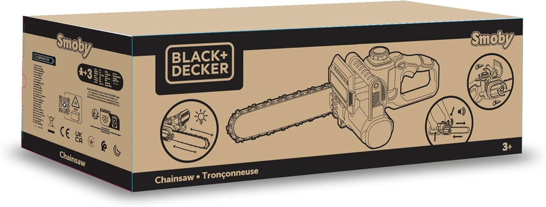 Smoby - Black+Decker Kettensäge für Kinder – Elektronisches Sägegerät mit Licht und Sound – realisti