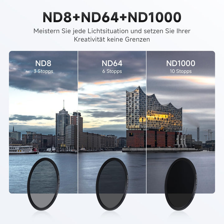 Rollei F:X Pro ND Filterset (ND 8, ND 64, ND1000) Neutraldichtefilter Set mit 3 Graufiltern (49mm) 4
