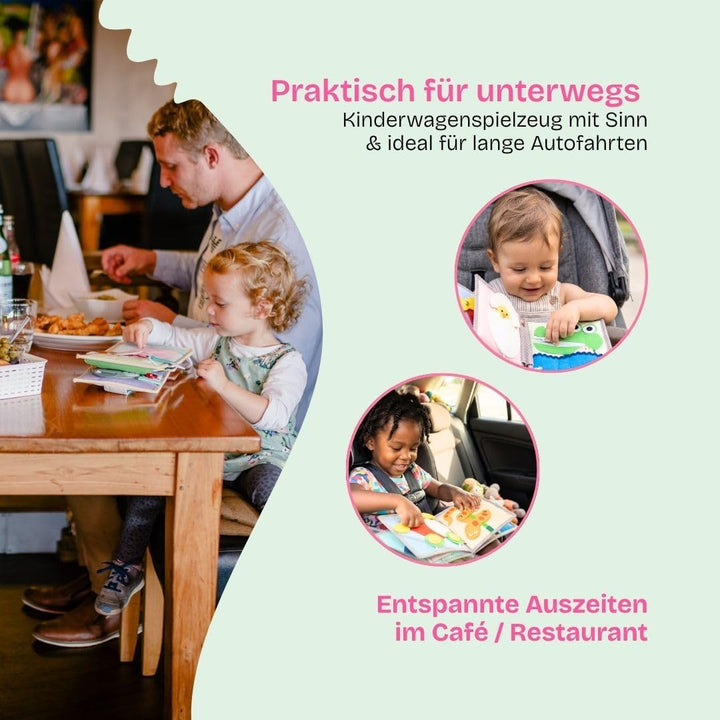 Jolly Designs 6-seitiges Mini Quiet Book | Peek a Boo- Montessori Lernspielzeug Aus Hochwertigem Sto