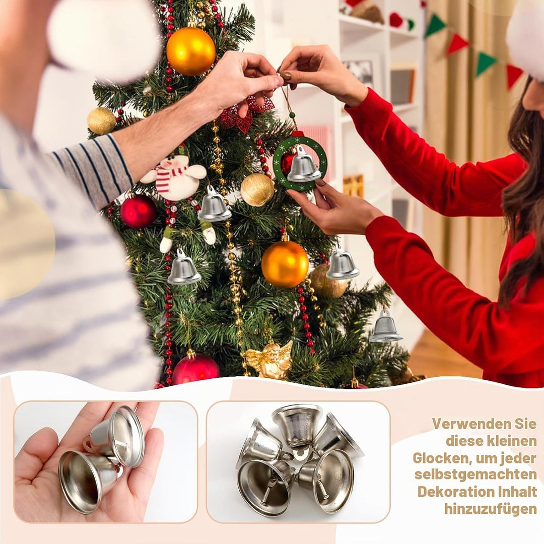 TOAOB 20 Stück Silberglocken zum Basteln Silber Glocken 38 mm Metallglöckchen Mit 1 Rollen Hanfseil