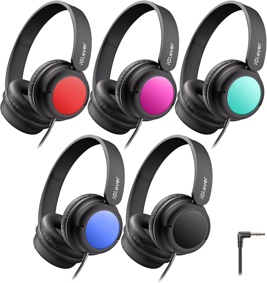 iClever kopfhörer Kinder mit Kabel 5 Pack, Kinderkopfhörer für die Schule | SafeSound Tech, Stereo-S