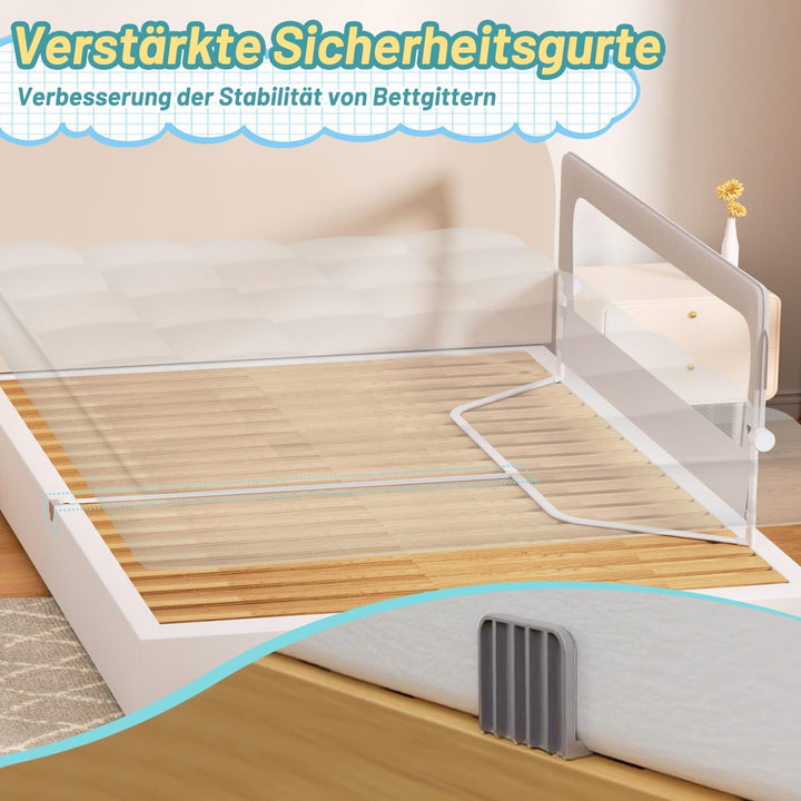 3er Bettgitter 2X200+1X180cm Bettschutzgitter Kinderbettgitter für Kinder,Rausfallschutz Boxspringbe