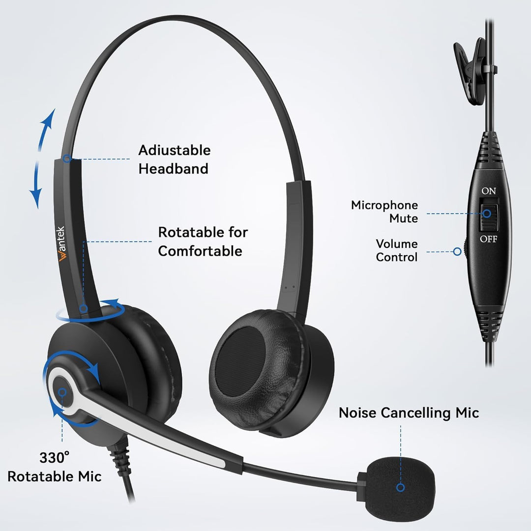 Wantek Cisco Telefon Headset mit Mikrofon Lärmdämpfung & Mute Schalter, RJ9 Telefon Headsets kompati