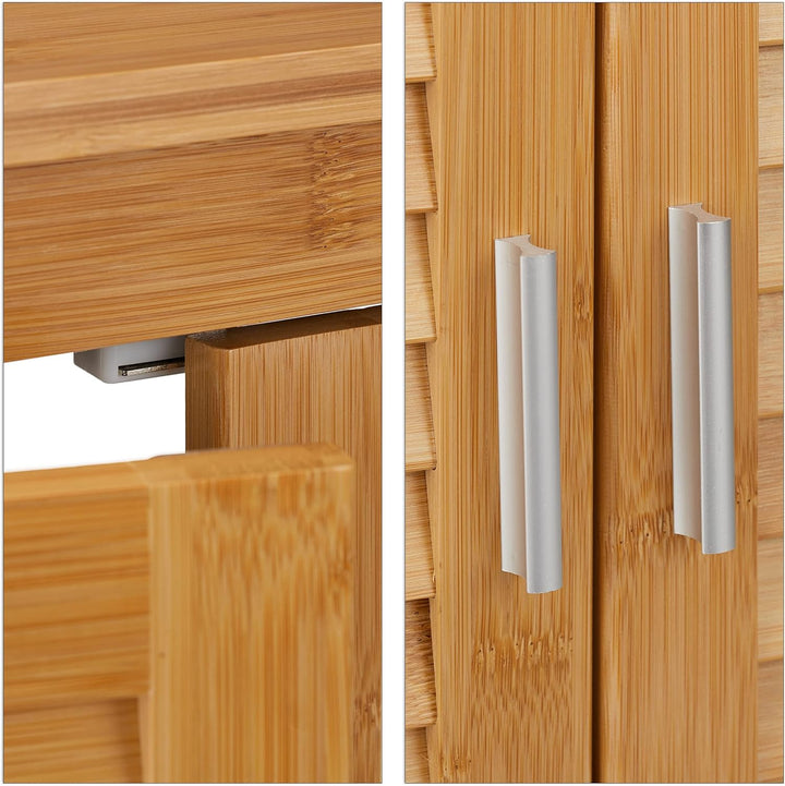 Relaxdays Waschbeckenunterschrank LAMELL, 2 Türen, Waschbecken &amp; Waschtisch, Bambus &amp; MDF, HBT: 60 x