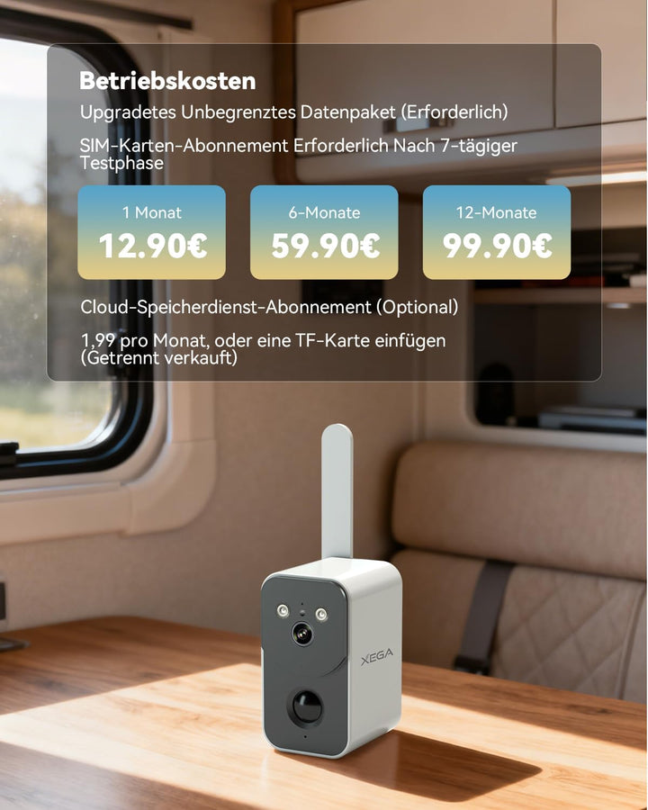 Xega 4G LTE Überwachungskamera mit SIM Karte 10000mAh Akku – Drahtlose Aussen Innen Tragbare Kamera