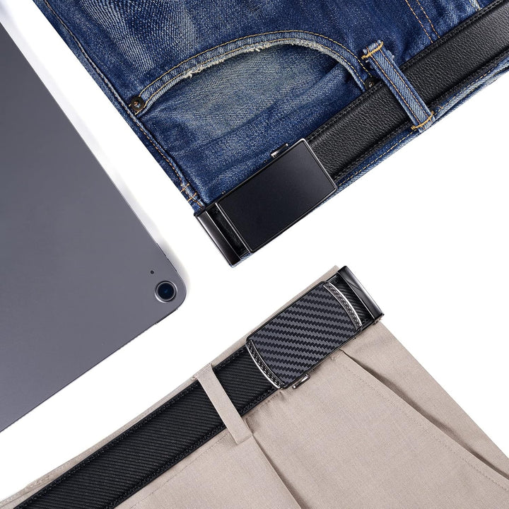 28"-68 "Herren Ledergürtel mit Ratsche, gross und schlank mit automatischer Schnalle 110cm/28"-36" T