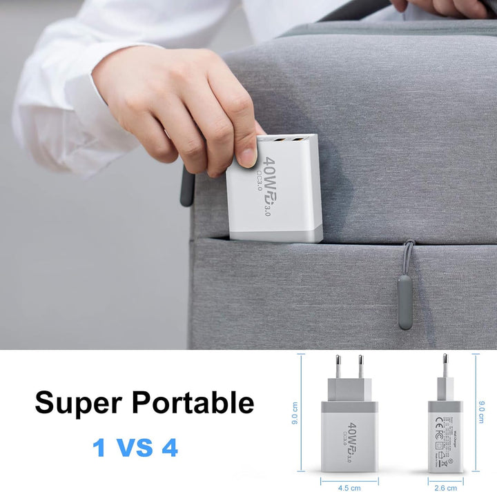 2er Pack USB C Ladegerät, 40W 4-Ports USB-C&amp;USB-A Mehrfach Typ C Schnellladegerät Netzteil Adapter S