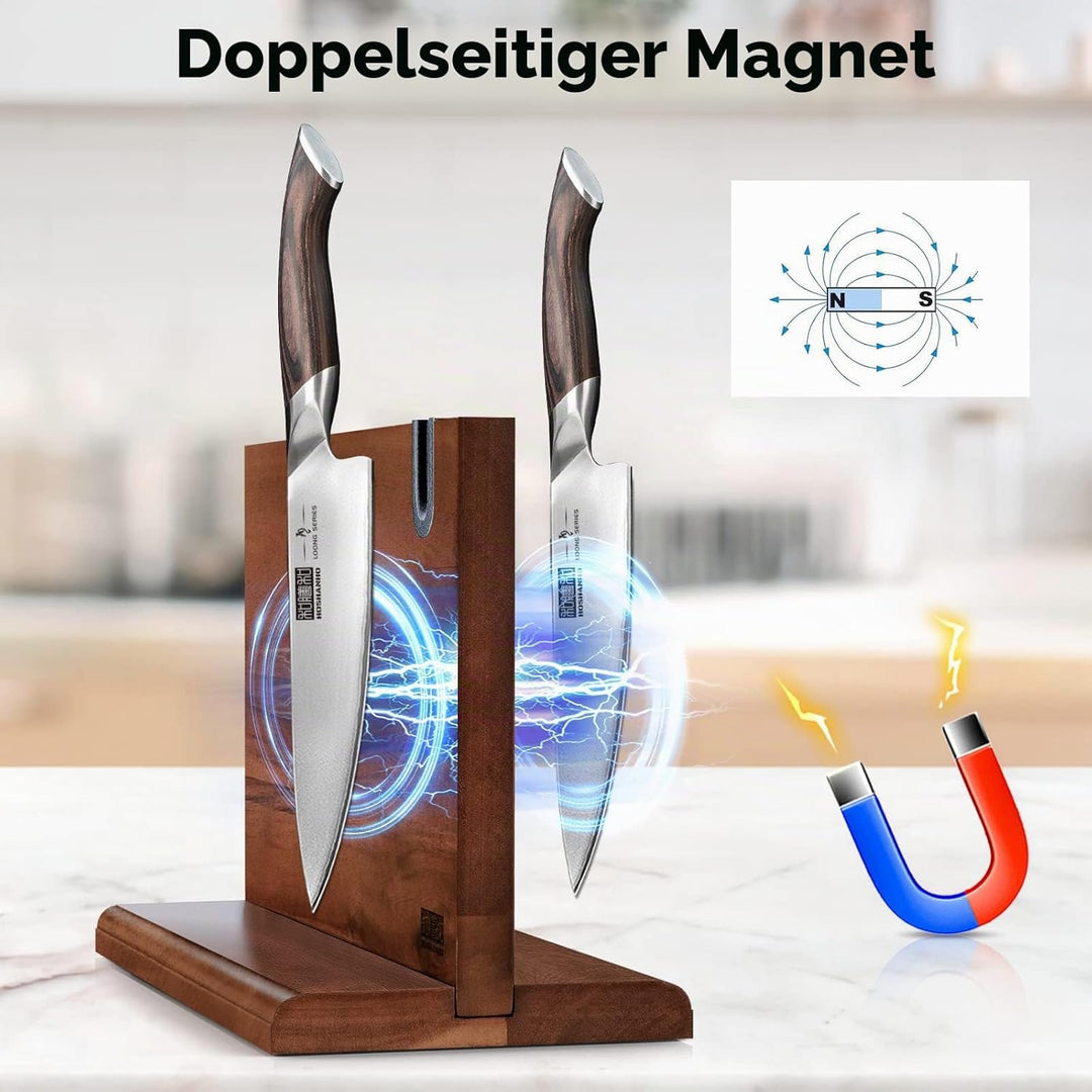 HOSHANHO Messerblock Magnetisch mit Schärfer, Doppelseitiger Starker Magnetischer Messerhalter, Natü