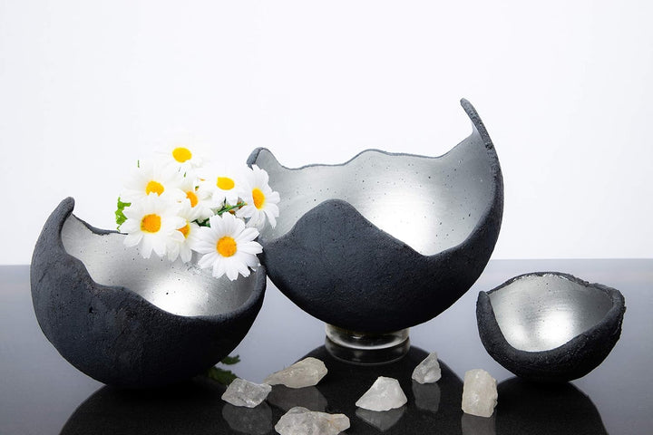 Lichtschale silber - M (20cm) - Beton schwarz-grau - Unikat handmade