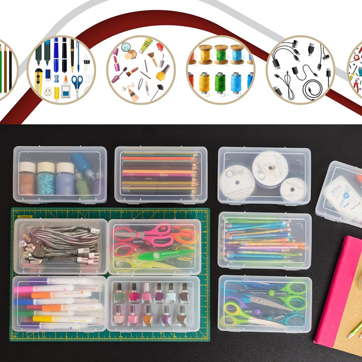 Iris Ohyama, Aufbewahrungsbox für Büromaterial, Plastik, 1.4L, 10er Set, Transparent, Stapelbar, Sch