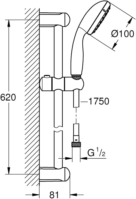 Grohe 2759810E Tempesta 100 Brausestangenset 2 Strahlarten, Chrom Zeitgenössisch 2 Strahlarten Mit W