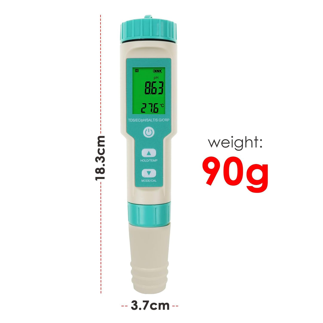 DANOPLUS 7-in-1-Wasserqualitätstester, multifunktionaler pH-, TDS-, EC-, ORP-, Salzgehalt-, SG-Tempe