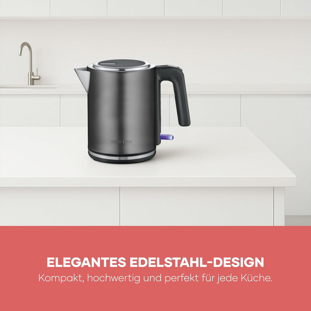 Severin Wasserkocher mit Fast-Boil-Power und Kalkfilter, 1 L Fassungsvermögen, Einhandbedienung, Tee