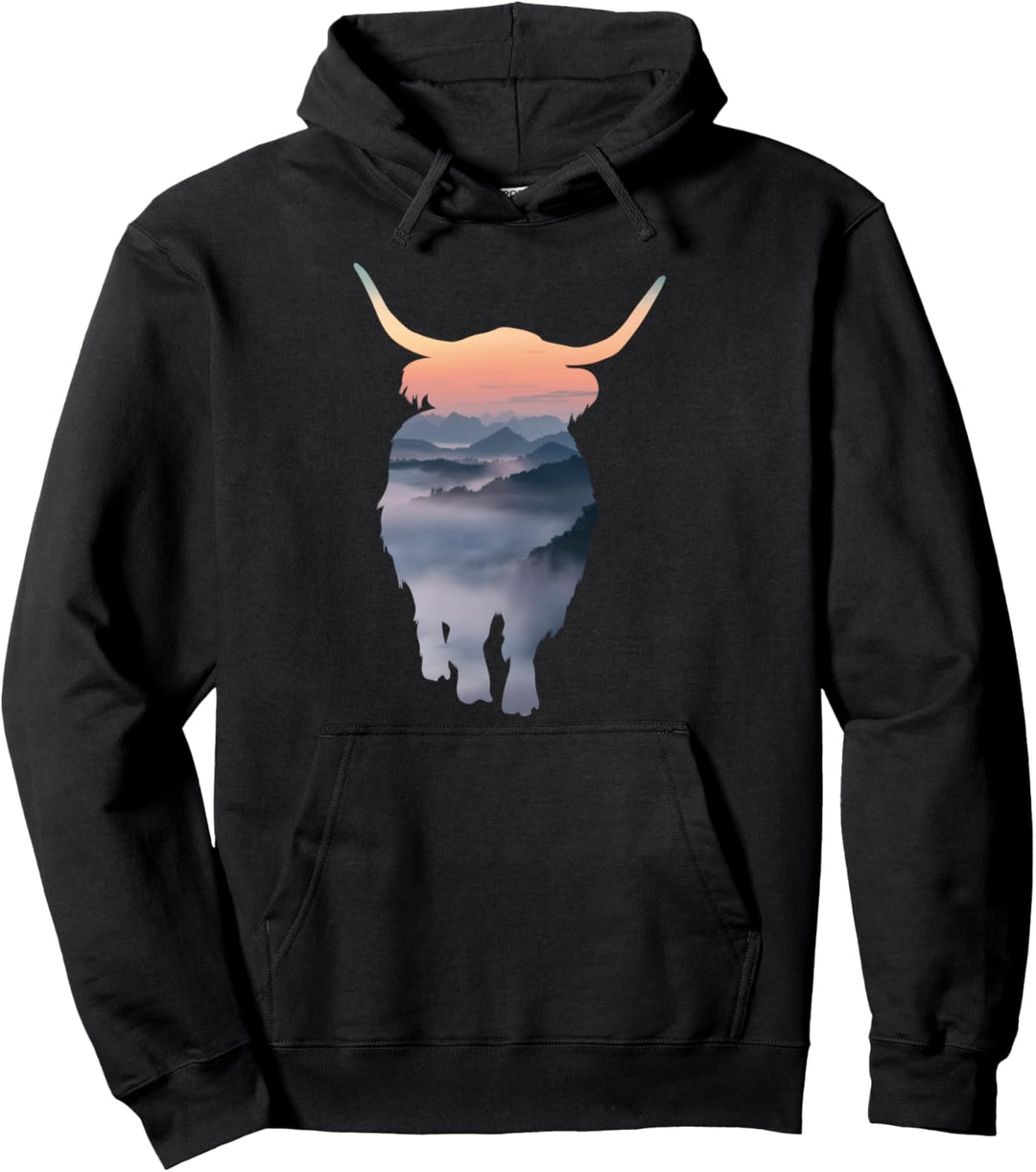 Landwirtschaft Schottische Highland Kuh Silhouette für Viehbauer Pullover Hoodie