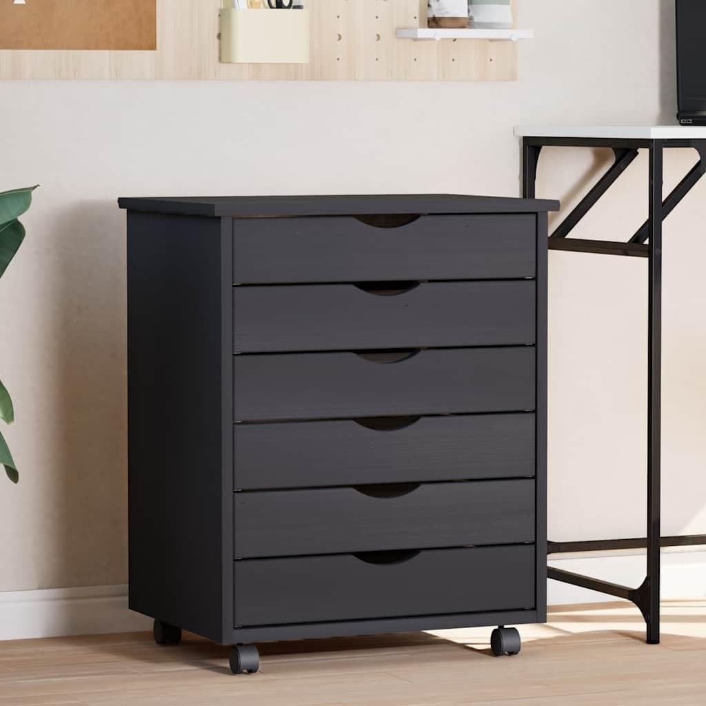 Rollschrank mit Schubladen Moss Grau Massivholz Kiefer Rollcontainer mit 6 Schubladen, Mobiler Akten