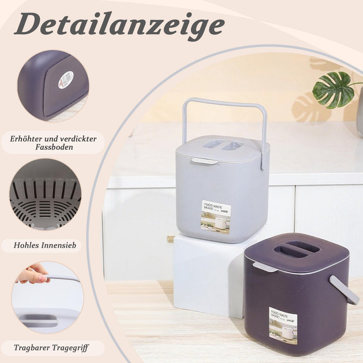 Cnwinu Biomülleimer Küche, 4L Komposteimer Küche, Kleiner Mülleimer mit Deckel, Biomüll Behälter mit