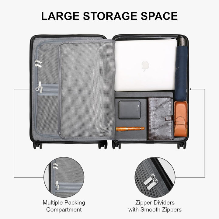 LEVEL8 Koffer Trolley Handgepäck mit Organizer Set 4-teilig, Leicht 100% PC TSA Zahlenschloss 8 Spin