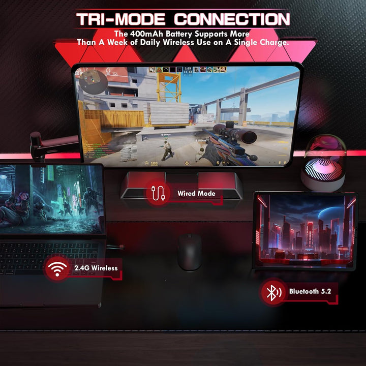 MAMBASNAKE M4 Ultra-Leichte Kabellose Gaming-Maus, 53g, PAW3311 Sensor, 24000 DPI, Tri-Mode Bluetoot