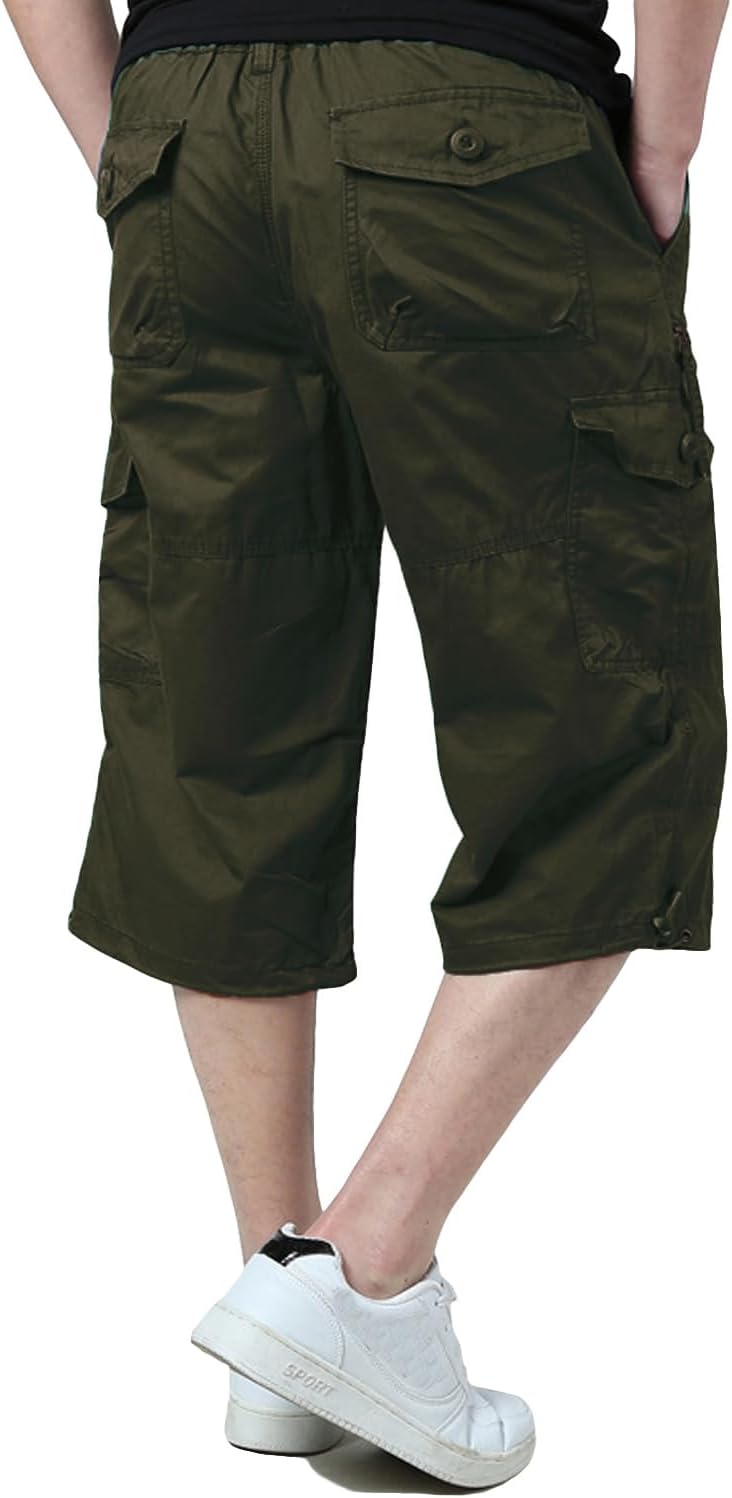 KEFITEVD 3/4 Hose Herren Cargo Shorts Männer Bermuda Shorts Multi Taschen Sommer Kurze Hose Baumwoll