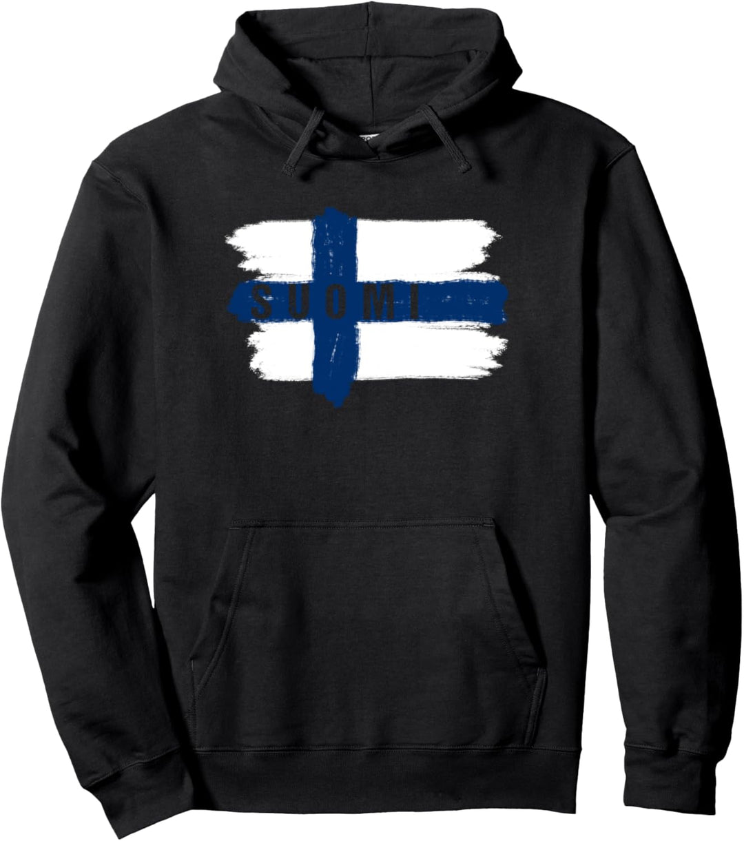 Gemalte Finnland Fahne / Suomi Flagge Fan Geschenk Pullover Hoodie