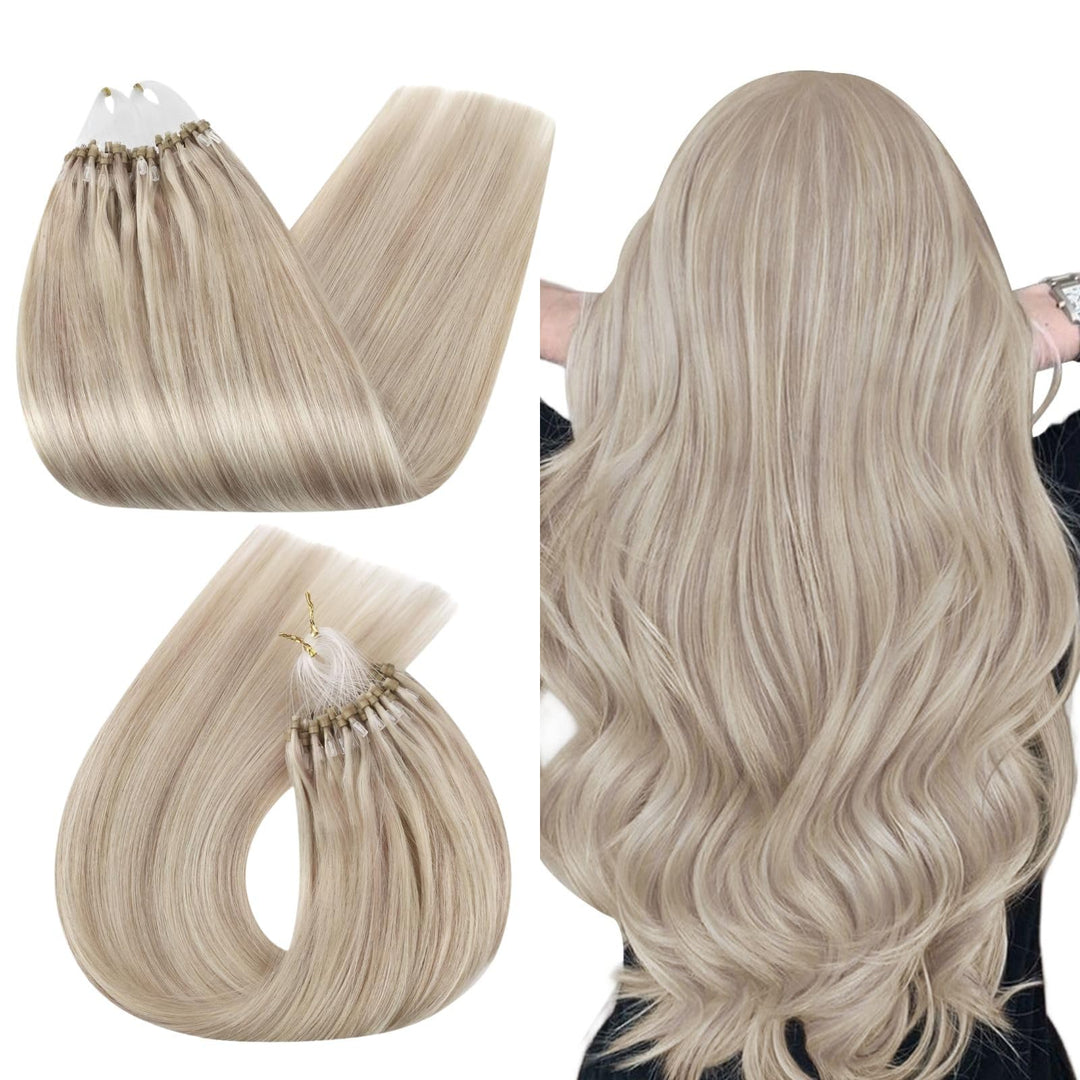Ugeat 55cm Microring Extensions Echthaar Blond 1g/Strähnen 50Gramm Micro Loop Hair Extensions Echte