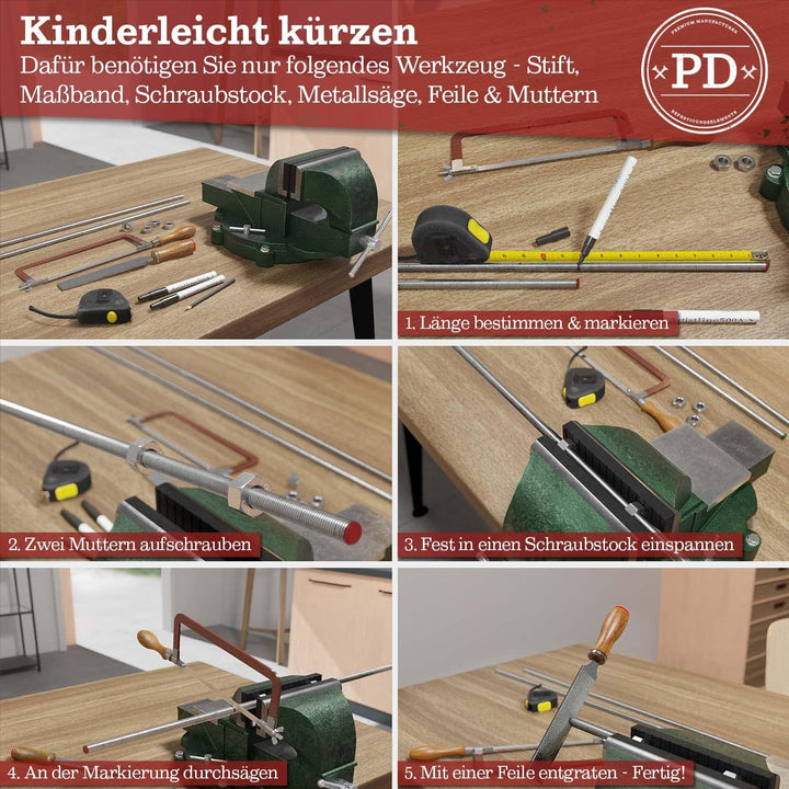 PD® Gewindestangen M8 Edelstahl A4 V4A (DIN 976 / DIN 975) | 1 Meter Gewindestab mit Regelgewinde |