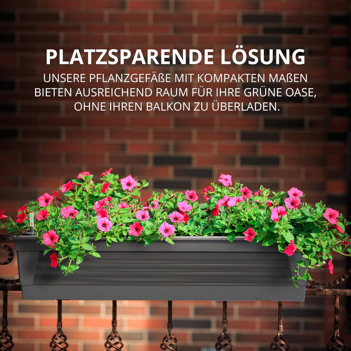 Blumenkasten Milano 3er Set 60 cm lang Farbe Anthrazit mit Wasserspeicher und Wasserstandsanzeige Pf