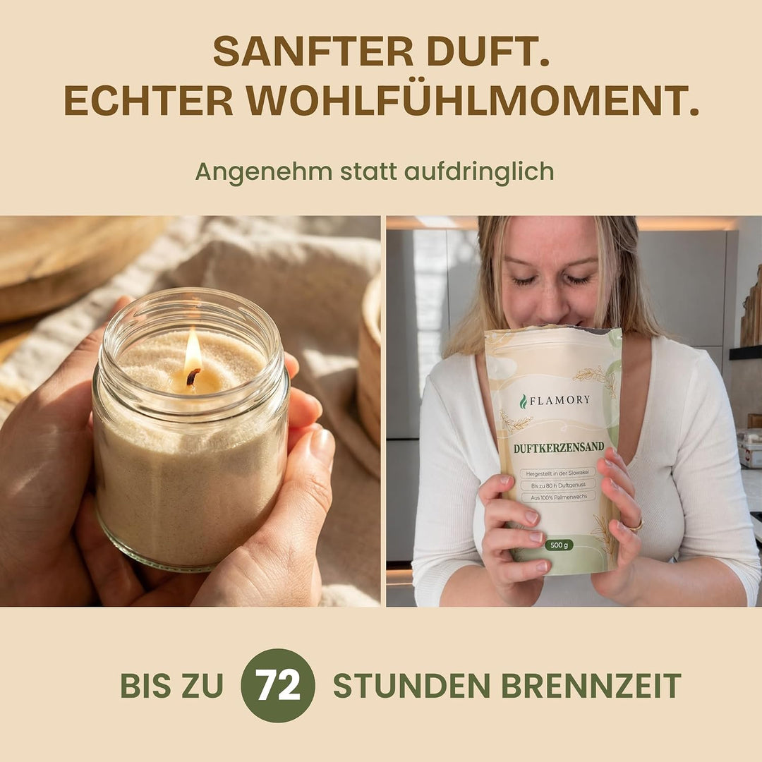 Duftkerzensand Set – mit Duft & Dochten (9 Stk.) – ohne Paraffin – aus Pflanzenwachs – einfache Anwe