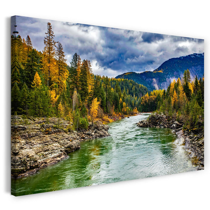Printed Paintings Leinwand (60x40cm): Landschaftsbilder grüner Fluss zwischen durchquert Wald, vo 60