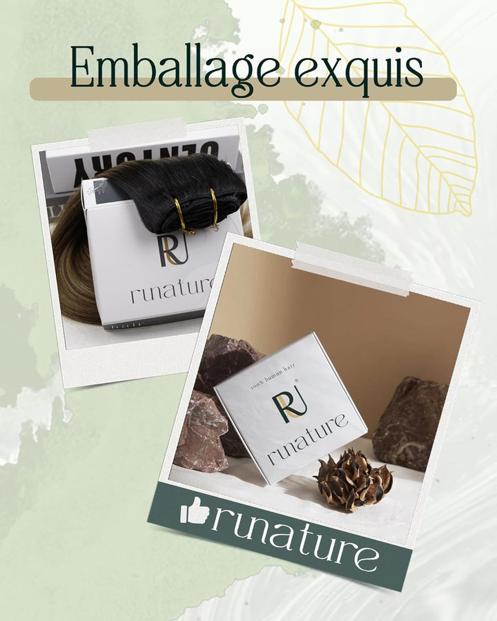 RUNATURE Clip in Extensions Echthaar Braun Highlight 35cm 3 Stück Clip Extensions Echthaar Günstig D