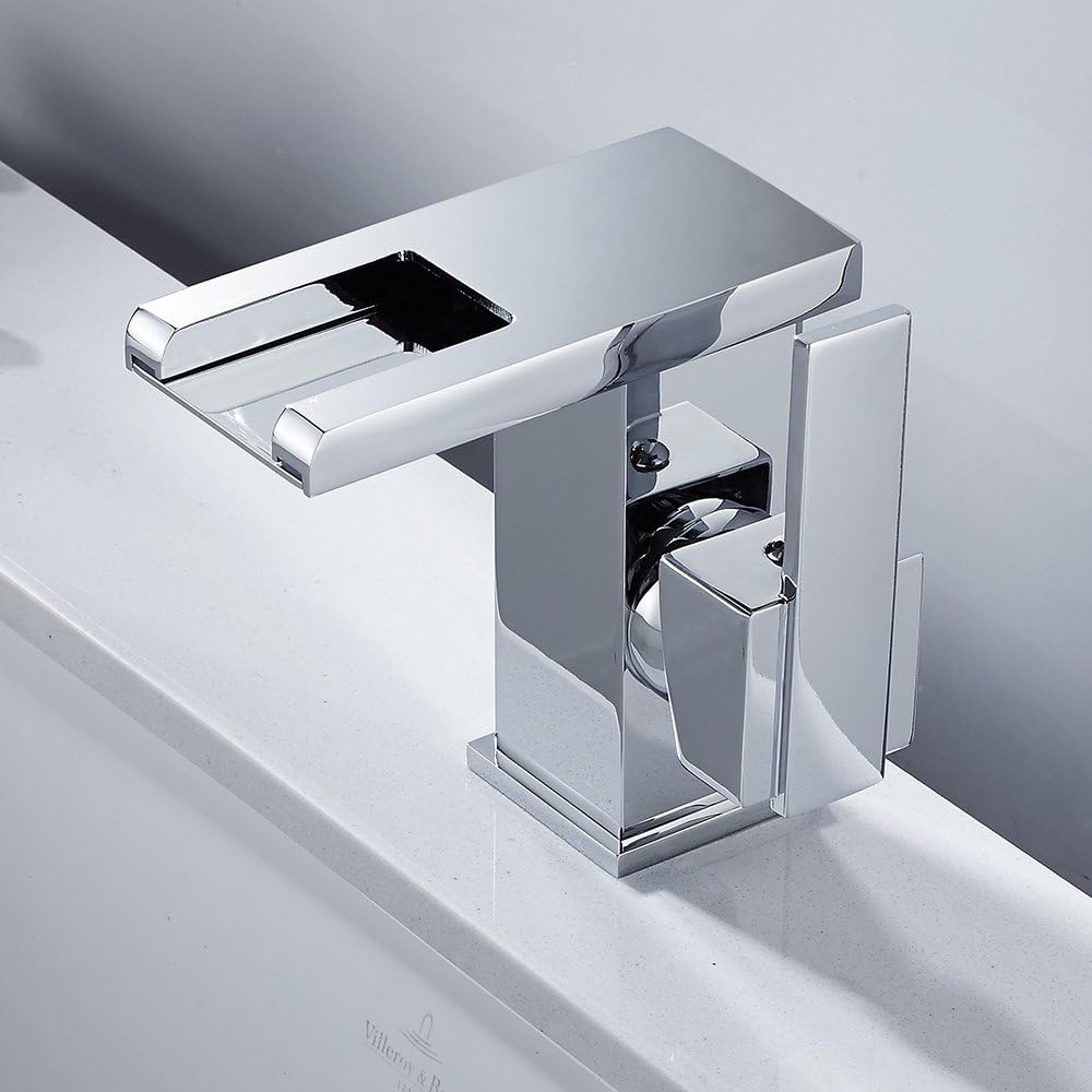 Badarmatur Waschbecken Wasserfall LED Bad Mischbatterie Einhebelmischer Waschbecken für Dusche (Silb