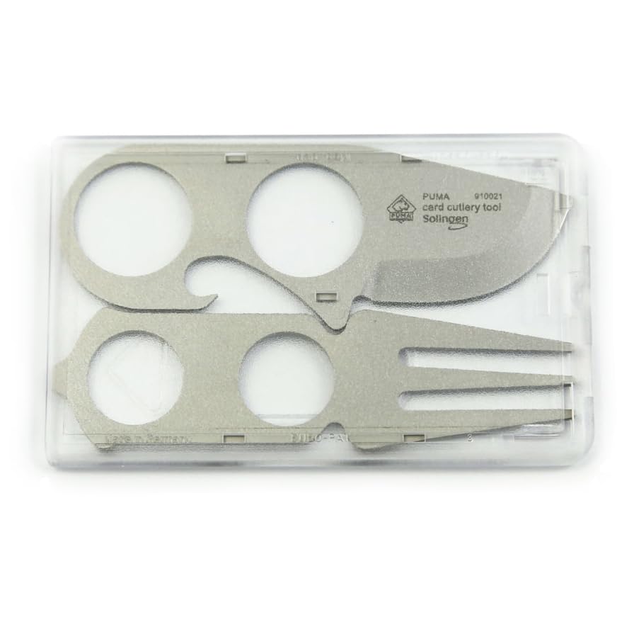 PUMA Card Cutlery Tool – Kompaktes Edelstahl-Multitool mit Messer, Gabel, Löffel, Dosenöffner, Flasc