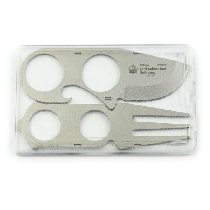 PUMA Card Cutlery Tool – Kompaktes Edelstahl-Multitool mit Messer, Gabel, Löffel, Dosenöffner, Flasc