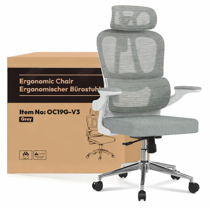 FLEXISPOT Ergonomischer Bürostuhl, Schreibtischstuhl mit 2D-Kopfstütze, Klappbare Armlehnen &amp; Dynami