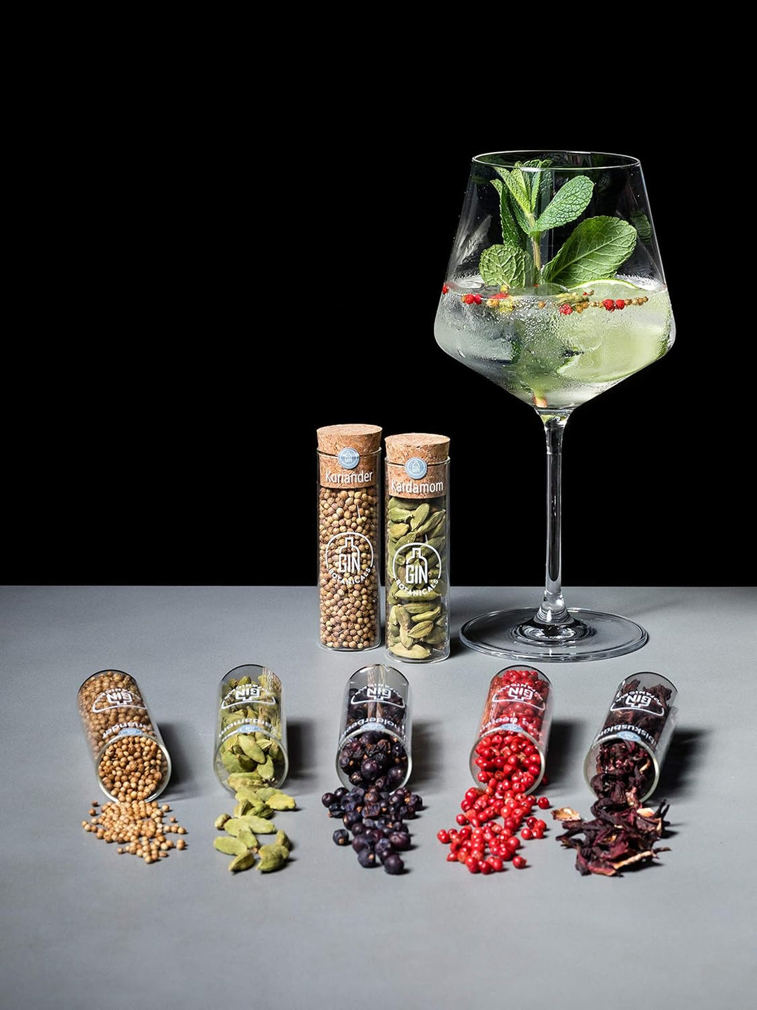 Gin Botanicals Basic Set | 5 hochwertige Gin Tonic Gewürze Box inkl. Rezeptbuch | Geschenkset für Mä