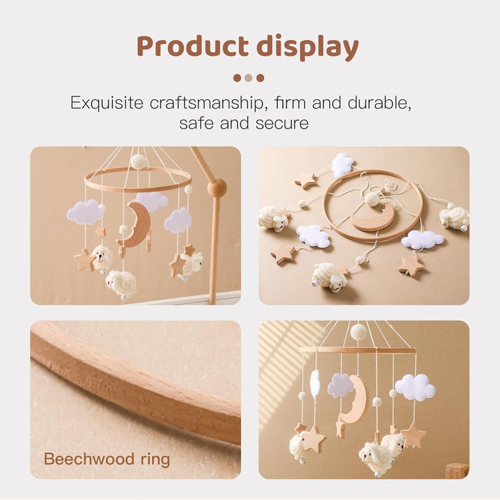 Promise Babe Baby Mobile Holz Schaf Baby Windspiele mit Filzkugeln Holz Stern Mond Baby Mädchen Mobi