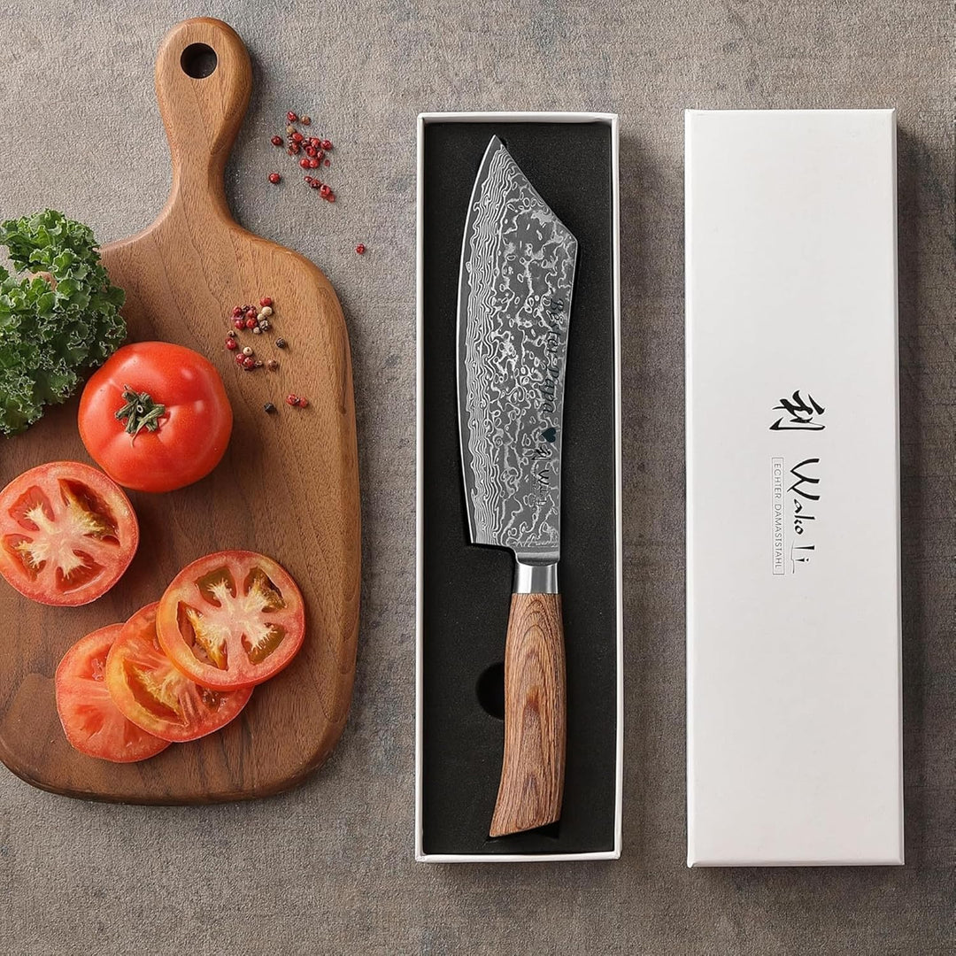 Wakoli EDIB Pro Damast Blockmesser mit Gravur – Personalisiertes BBQ-Messer, 20cm Klinge aus 67 Lage