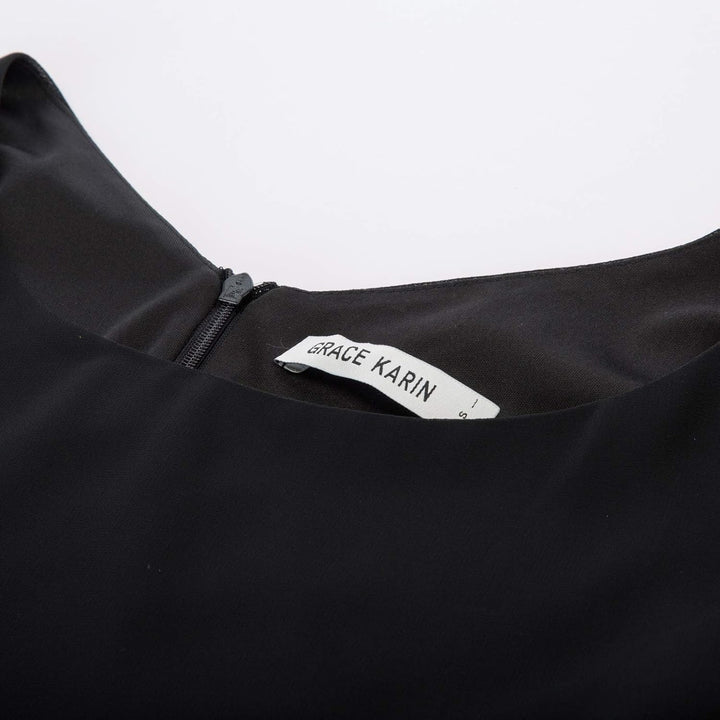 GRACE KARIN Damen Kleid Elegant Chiffon Kleid 3/4 Ärmel Loose Abend Cocktailkleid XXL Schwarz-blau,