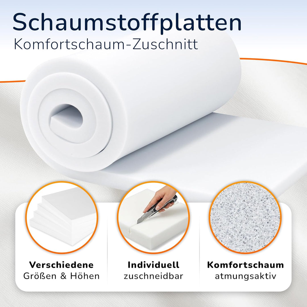 MSS e.K. Schaumstoffplatte Polster Auflage Topper - 200 x 80 x 6 cm - RG27/45 6 cm 80 x 200 cm, 6 cm